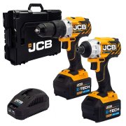 JCB 18V Cordless Twinpack Brushless Impact Driver and Combi Drill with 2 x 5AH batteries and fast charger - 21-18BL-TPK-5
